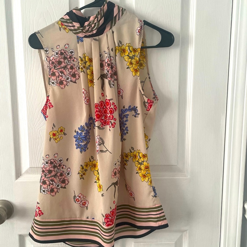 Halter Neck Flower print Blouse Ivory